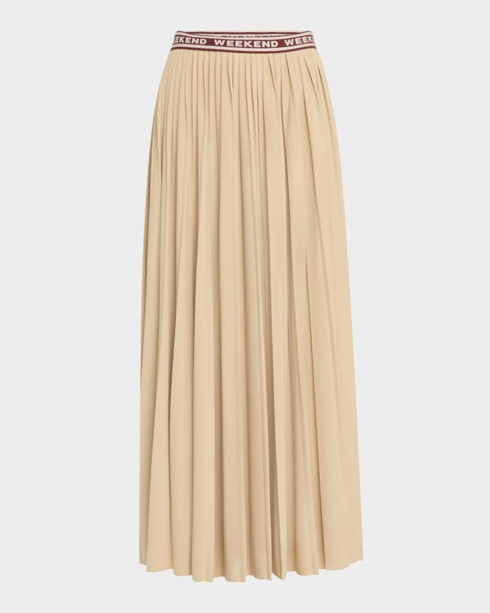 Bleu Logo Waistband Long Pleated Skirt